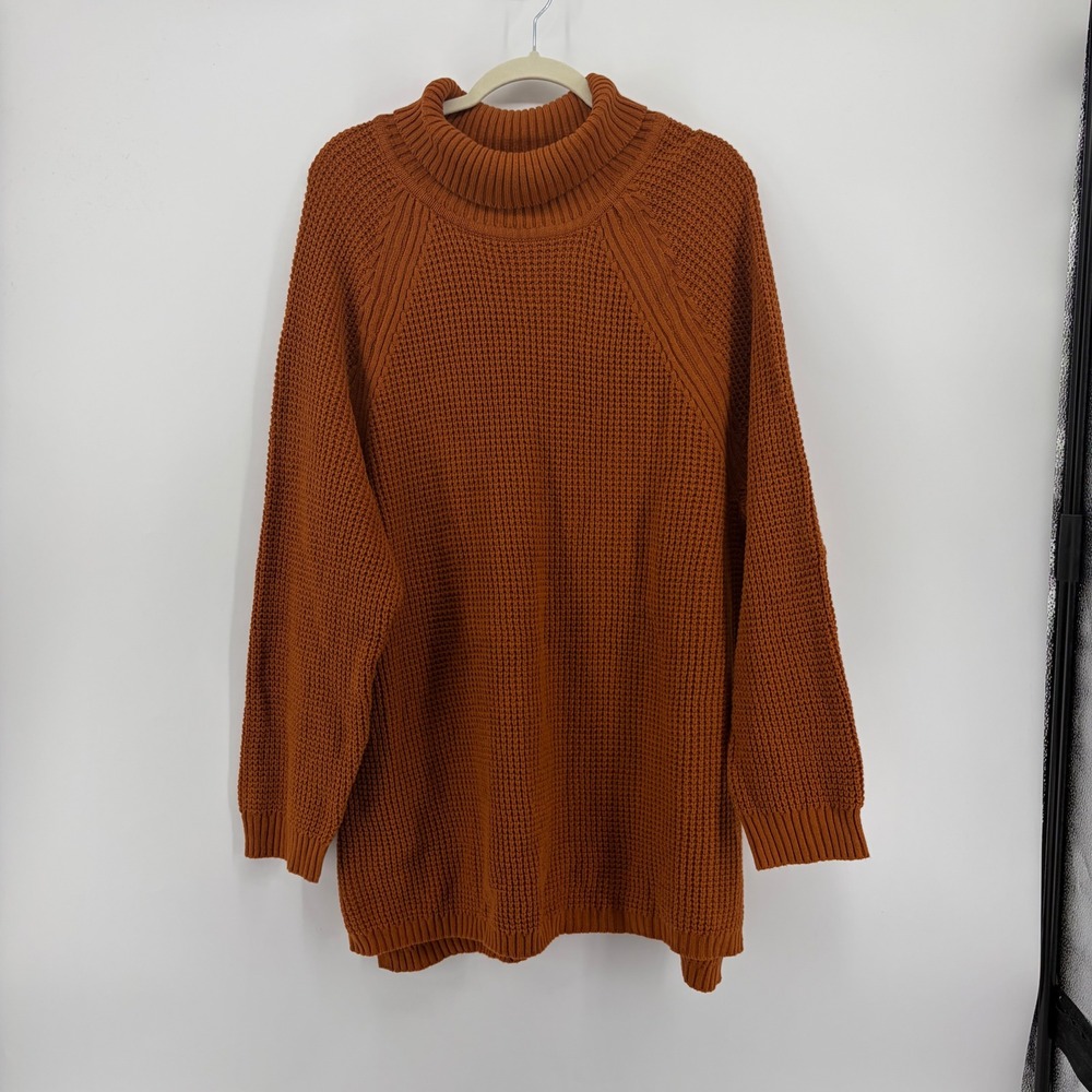 Woman Within Womens 1X Burnt Orange Waffle Knit Turtleneck Raglan Sweater